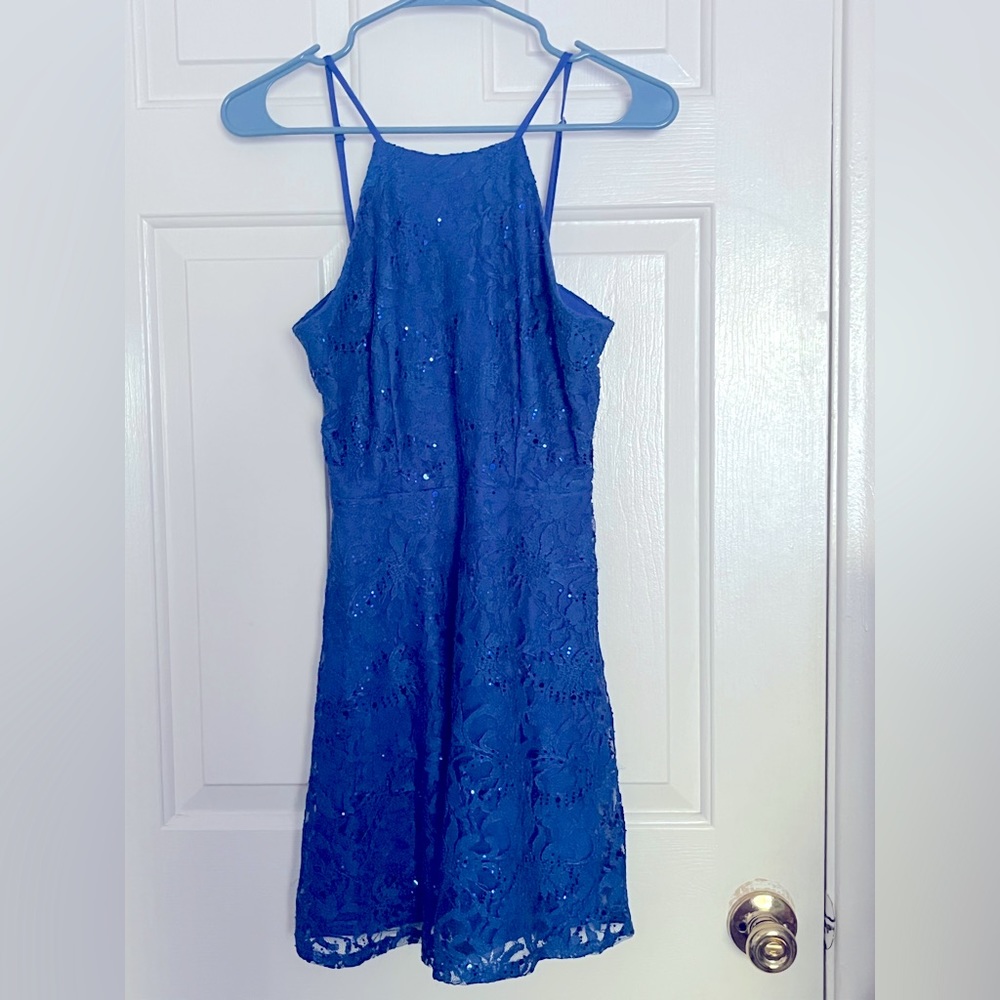 TeezeMe Deep Blue Sequin Flower Print Dress, Size 5